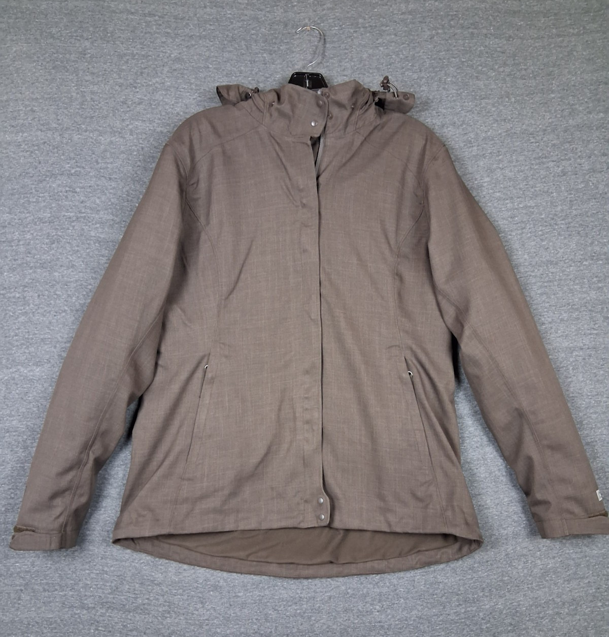 REI Womens Jacket Large Brown Full Zip Hooded E1 Elements Gorp PNW Outdoor