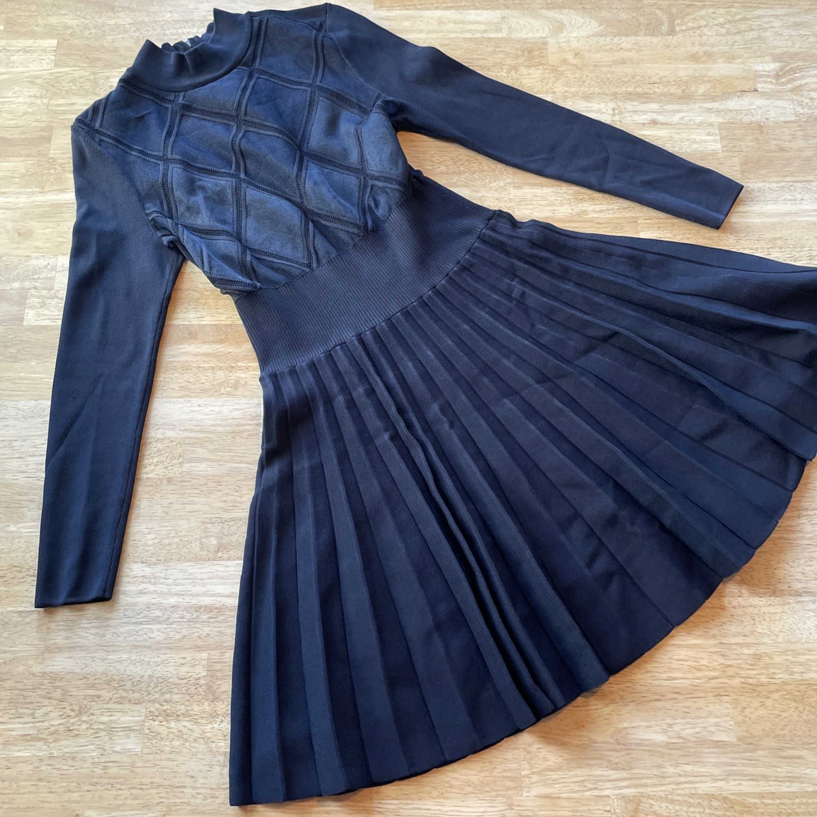Ted Baker Fyonah Sheer Argyle Skater Dress 3/ US 6  Midnight Stretch NWT $295