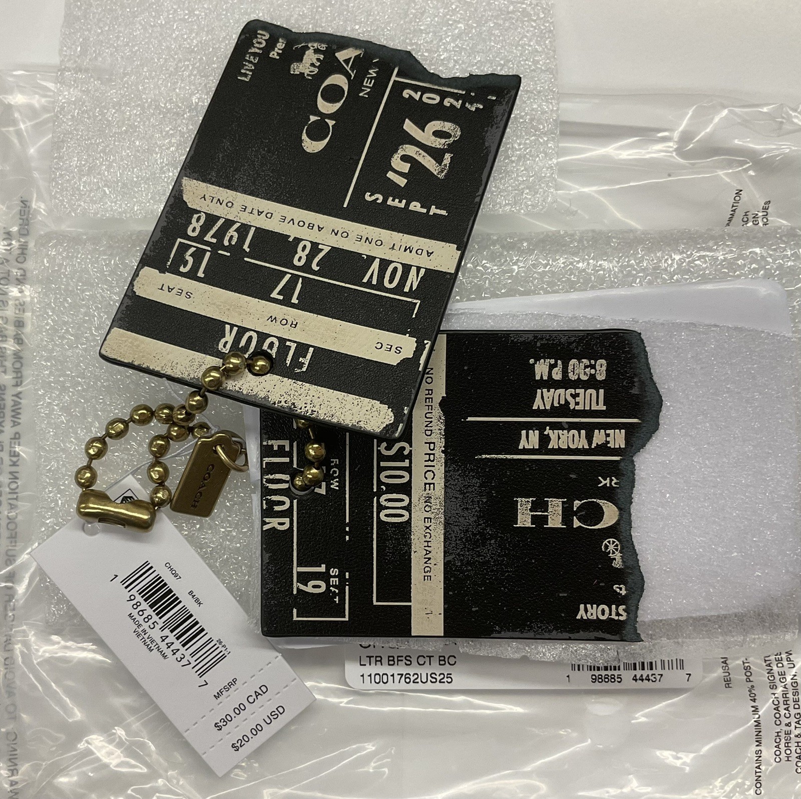Coach Friendship Concert Ticket Bag Charm Black BNWT 