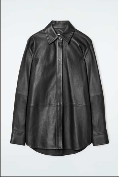MOVING SALE NEW COS Black Relaxed Topstitched Leather Shirt - SIZE 4