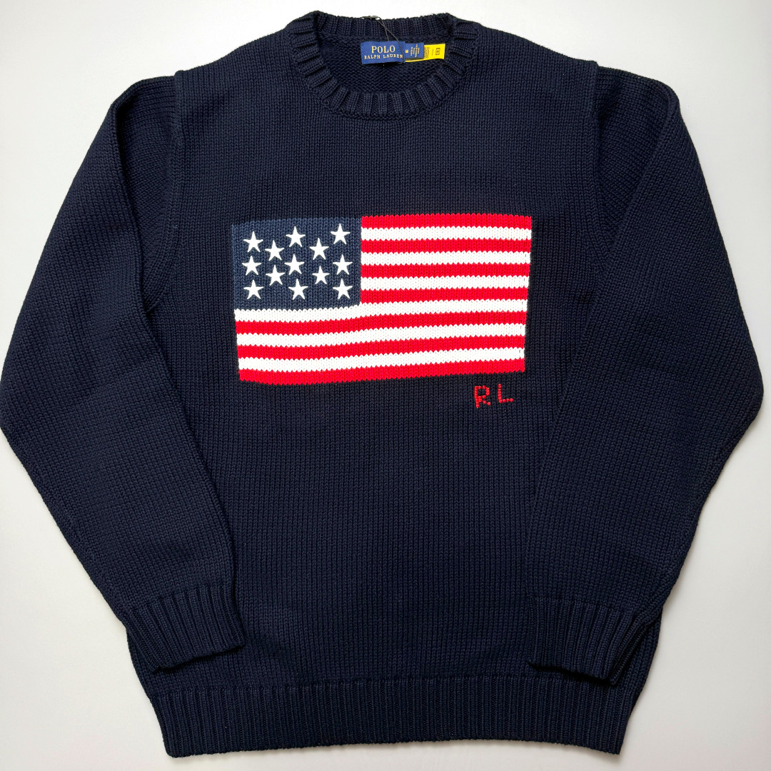 POLO PALPH LAUREN Navy American Flag Cotton Sweater Men Small NWT