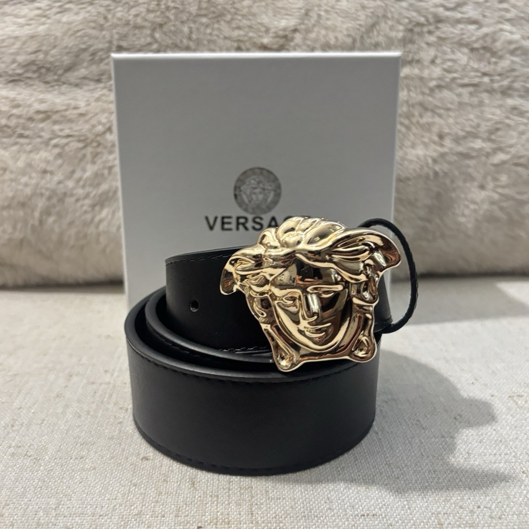Versace belt Men\'s Black Dress Belt Gold Medusa Head Logo Buckle size 36