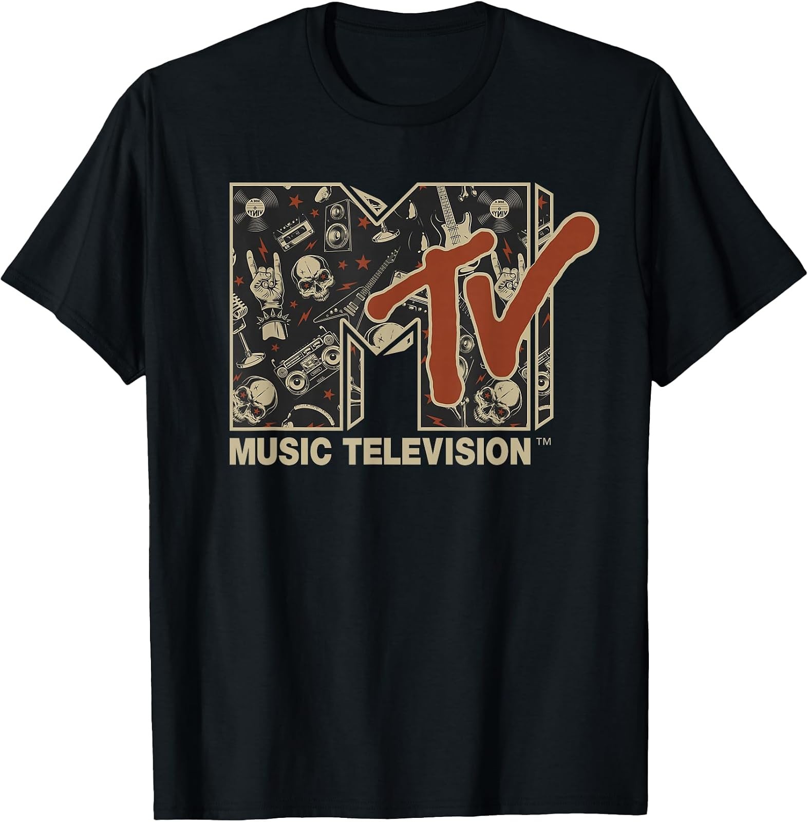 Vintage MTV Rock Music Skull Guitar T-Shirt - Hard Rock Style
