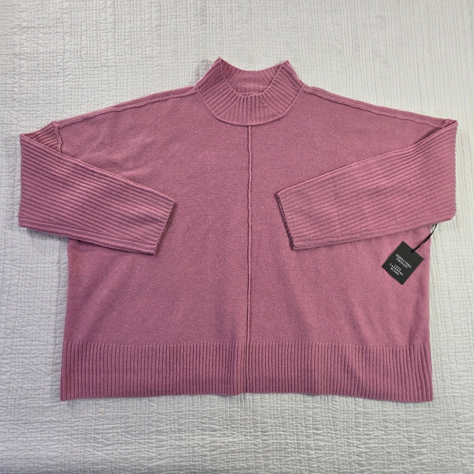 Simply Vera Wang Plus 2XL Cashmere Blend Mock Neck Heather Pink Cozy Knit Top