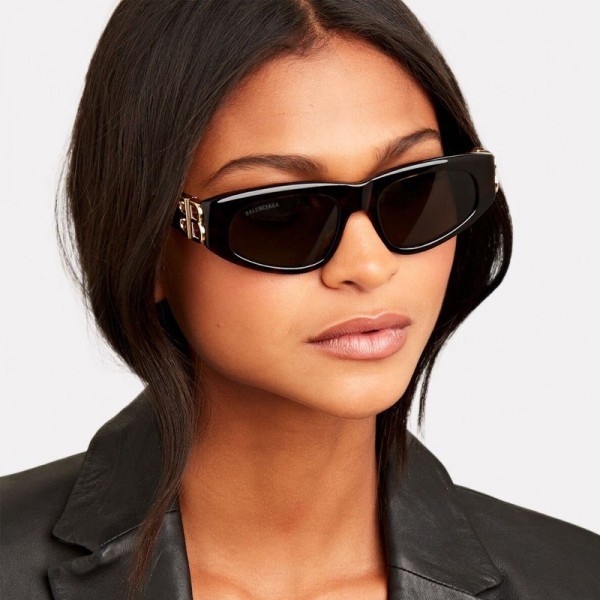 Balenciaga BB0095S Black Oval Sunglasses Gold BB Logo NEW