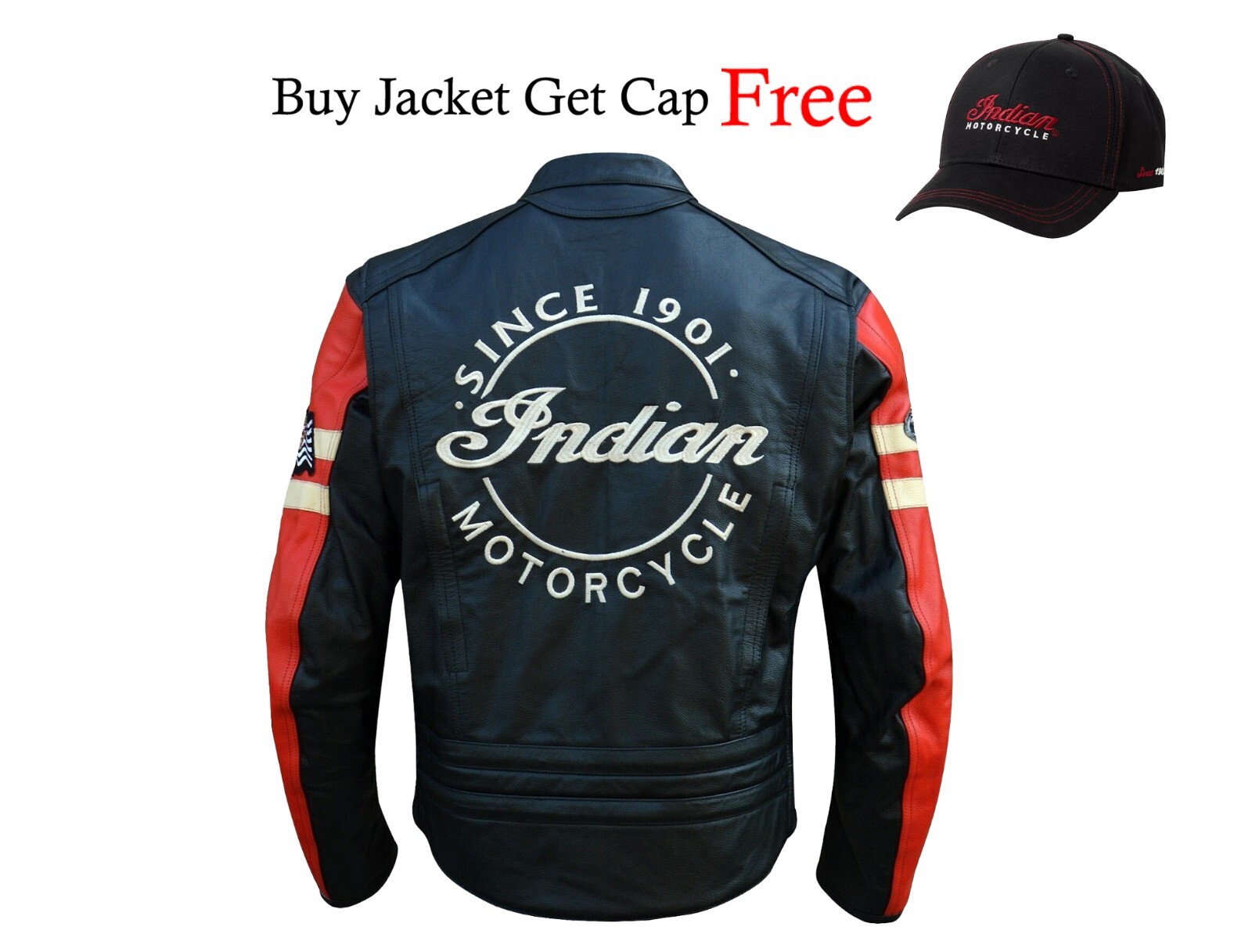 New Men's Indian Motorcycle Black-Red Style genuine Cowhide Leather Biker Jacket