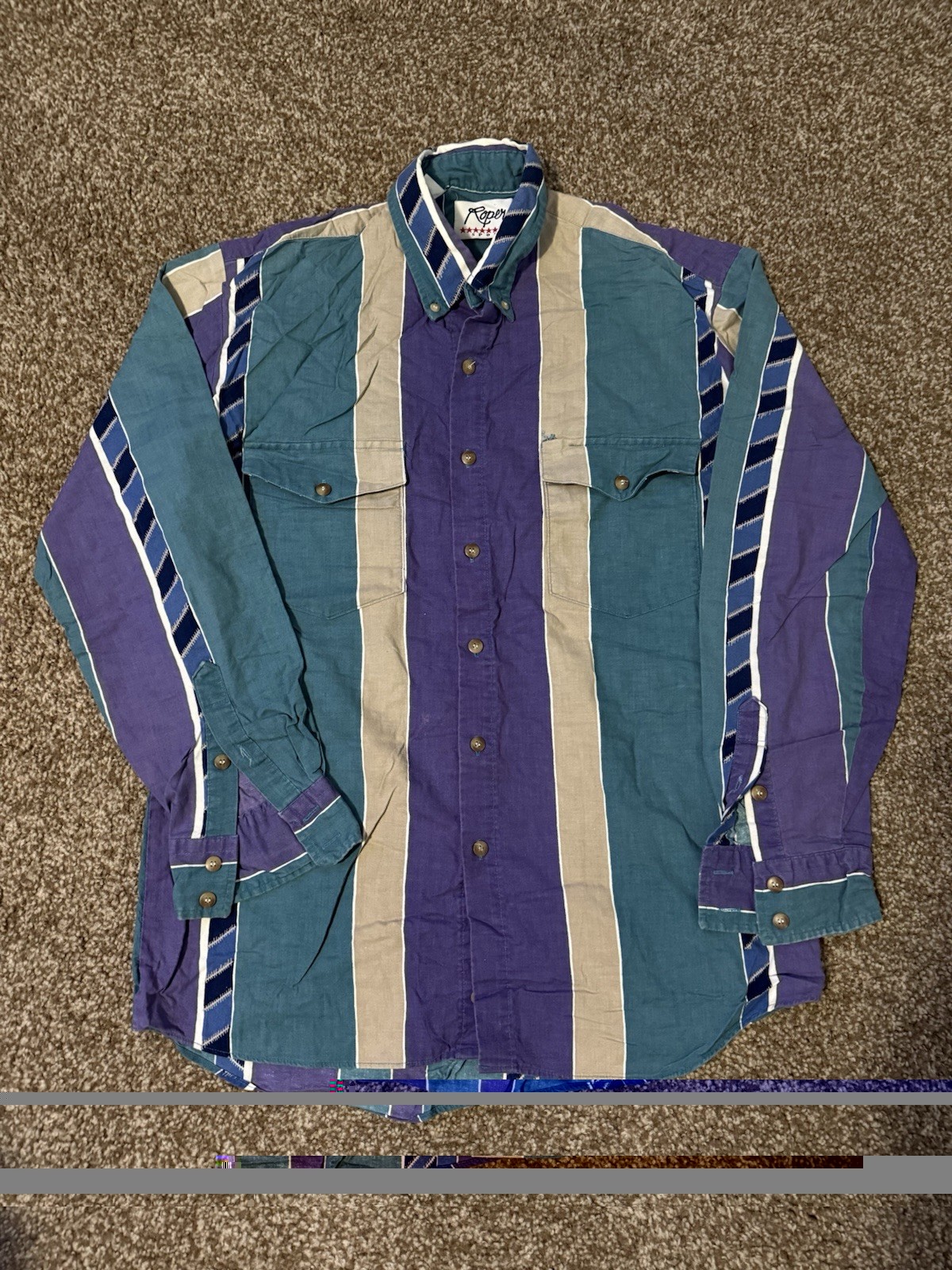 Vintage Roper Sport Shirt Men’s Size Large USA-Made Button-Up Teal Western 90s