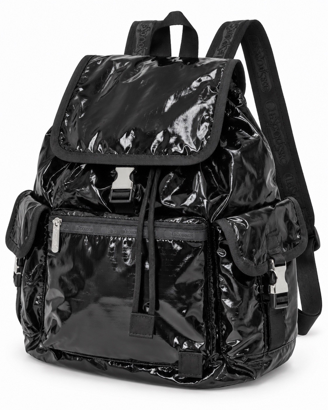 RARE LeSportsac Y2K Voyager Backpack Black Patent 7839 NWT Vintage Deadstock
