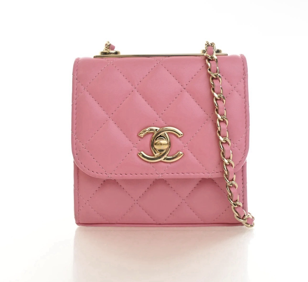 Authentic Chanel Pink Quilted Lambskin Mini Flap Crossbody Bag Gold Hardware