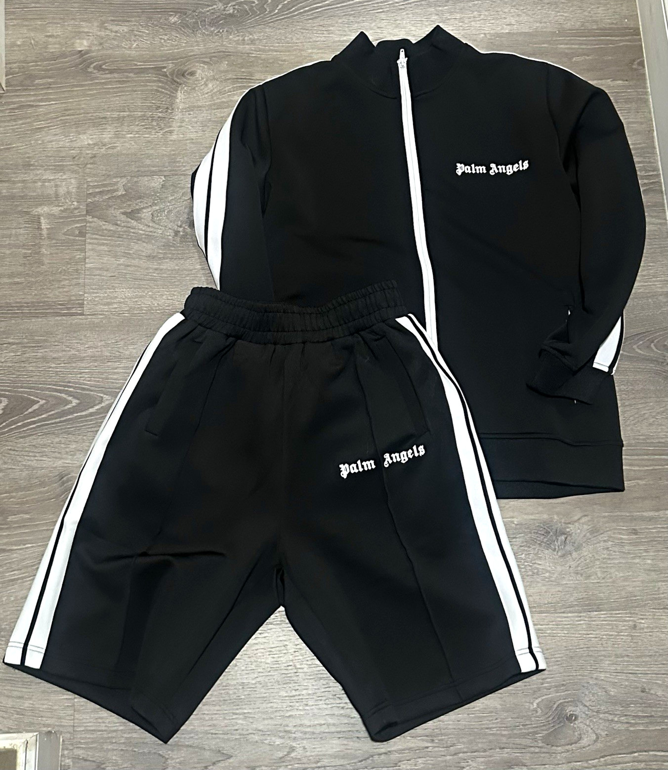 Palm Angels Men’s Black/White Stripe 2-Piece Track Jacket & Shorts Set M