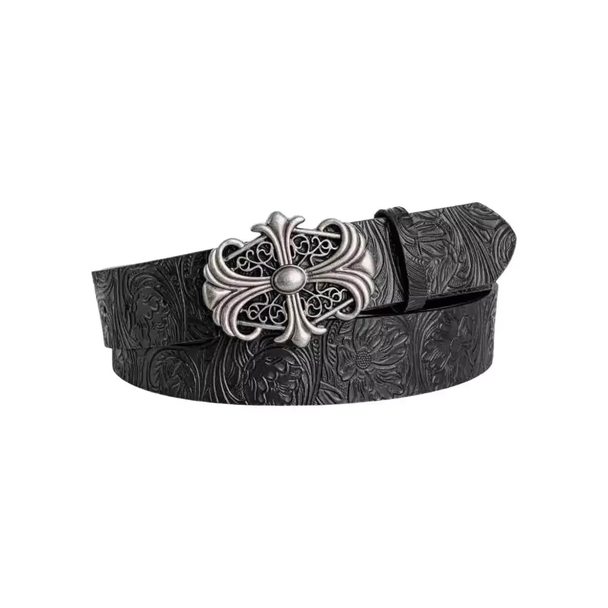 Silver Chrome Style Heart Belt Y2K Black Leather Streetwear Waist Accessory Mens