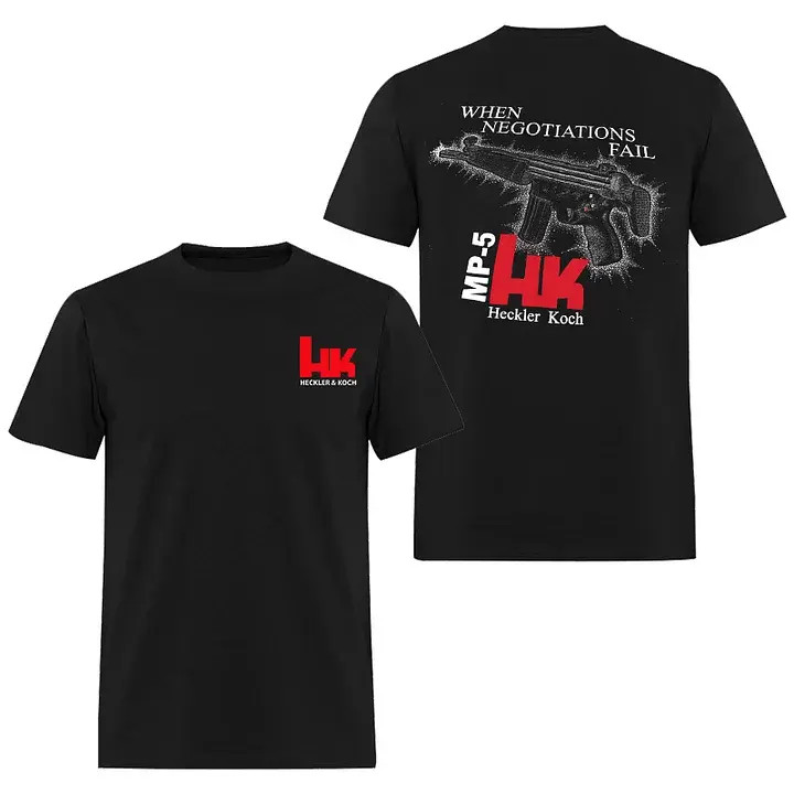When Negotiations Fail T Shirt MP5 Submachine Gun Tactical Graphic Mens Tee