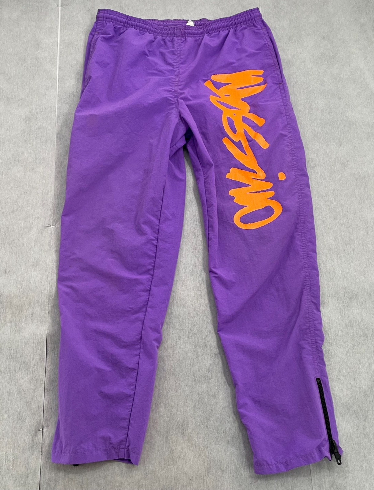 VINTAGE Mossimo Sport Pants Adult Large Purple Respect Our Trip Script Mens 90s