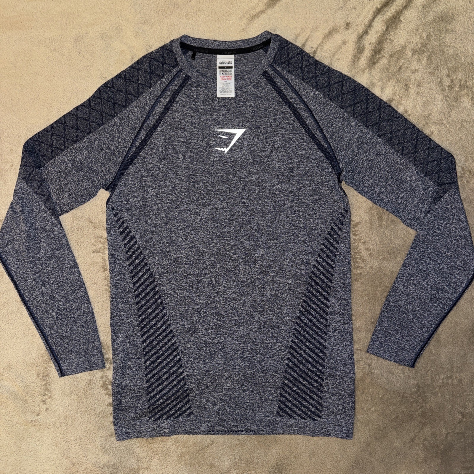 GYMSHARK Men’s Devant Seamless Long Sleeve T-Shirt in Heavy Blue - Size Large