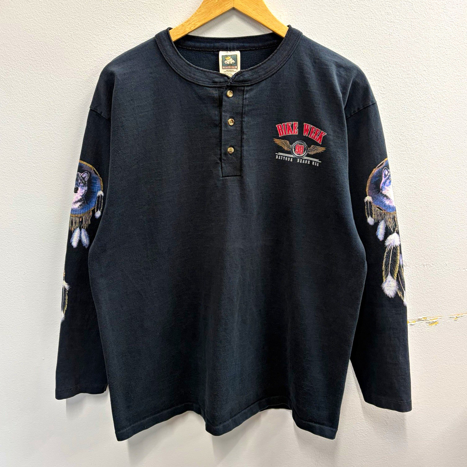 Vintage Faded Black 1998 Daytona Bike Week Wolf Biker Longsleeve Size L