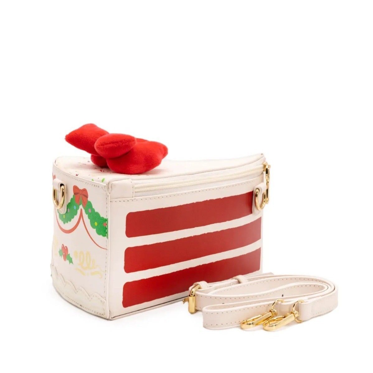 Novelty Christmas Cake Slice Crossbody Bag Red White Holiday Wreath Plush Bow