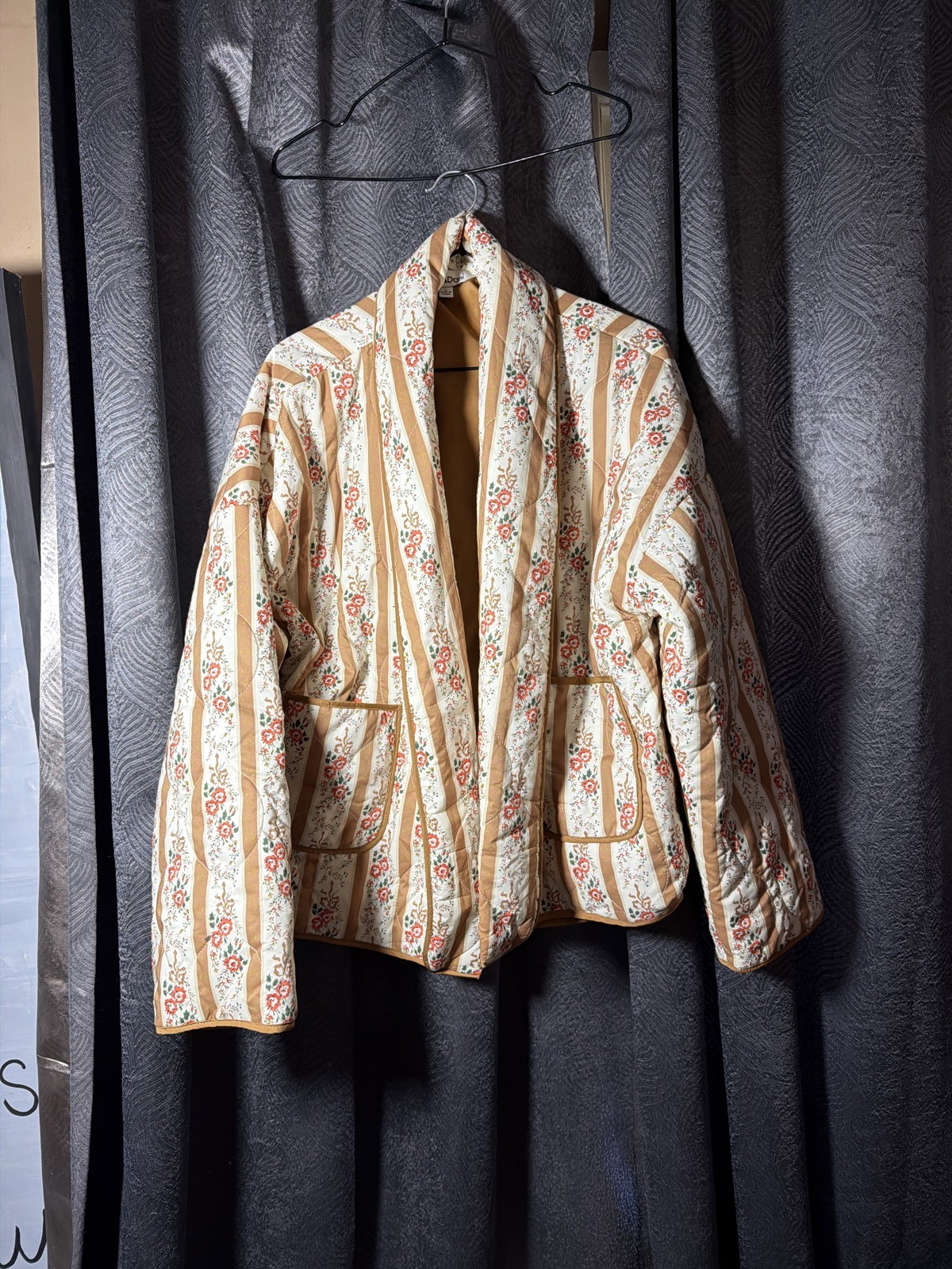 Davi & Dani Floral Stripe Quilted Open Jacket Size L
