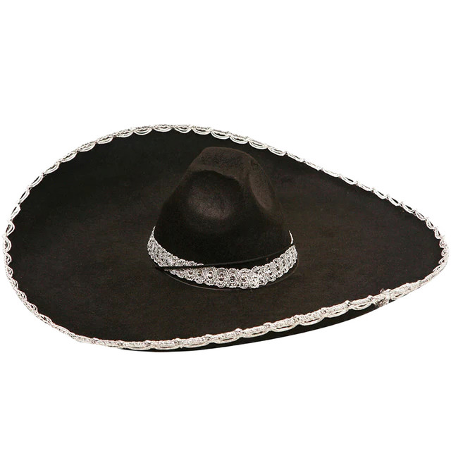 Kids Mexican Mariachi Black and Silver Sombrero Hat
