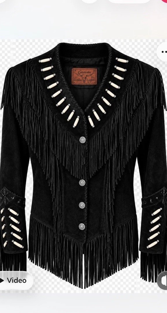 Beautiful vintage black suede beaded and fringe