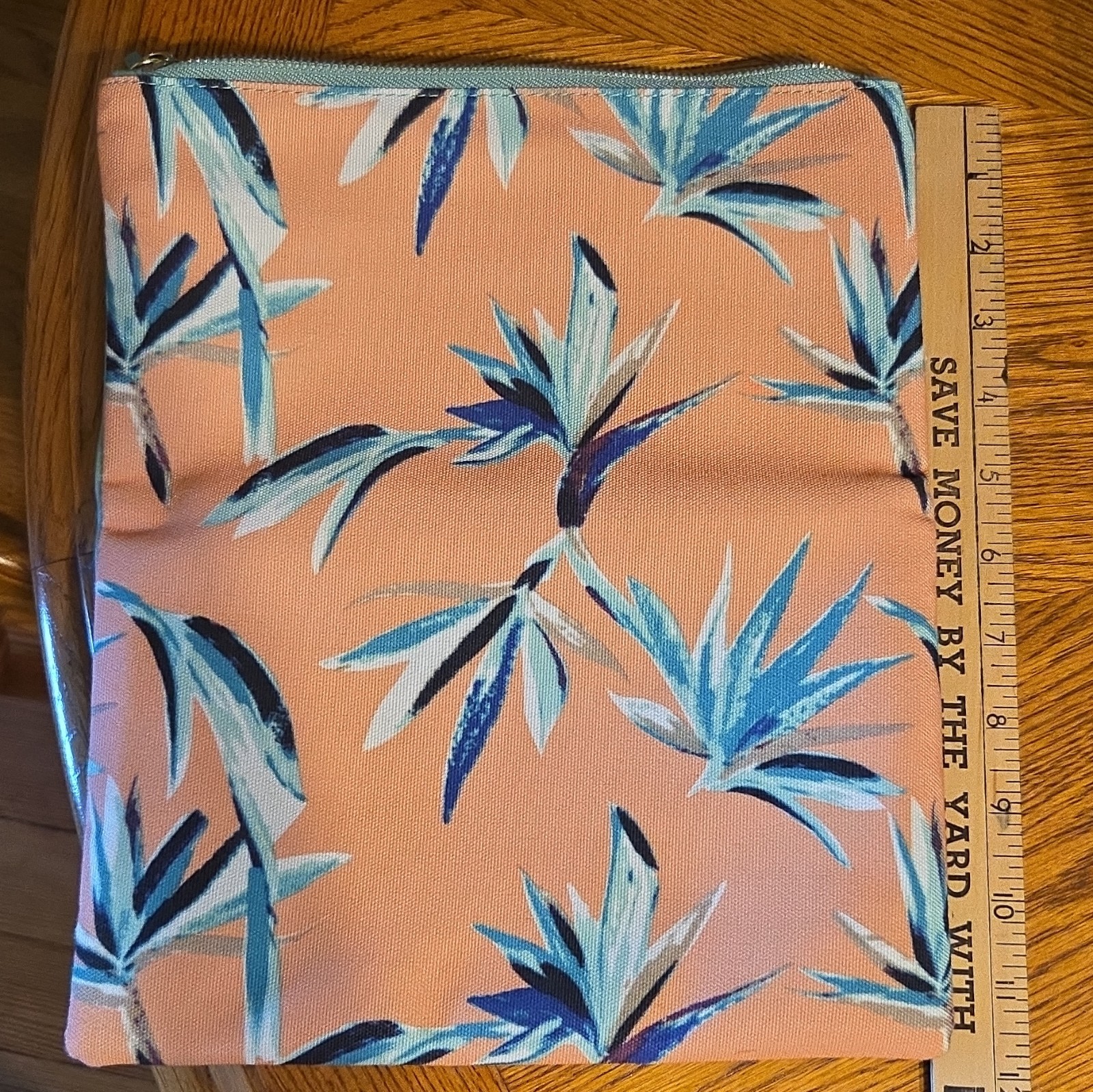 NWOT Rachel Pally Aqua Floral Foldover Reversible Zip Clutch Bag With Tassel. 