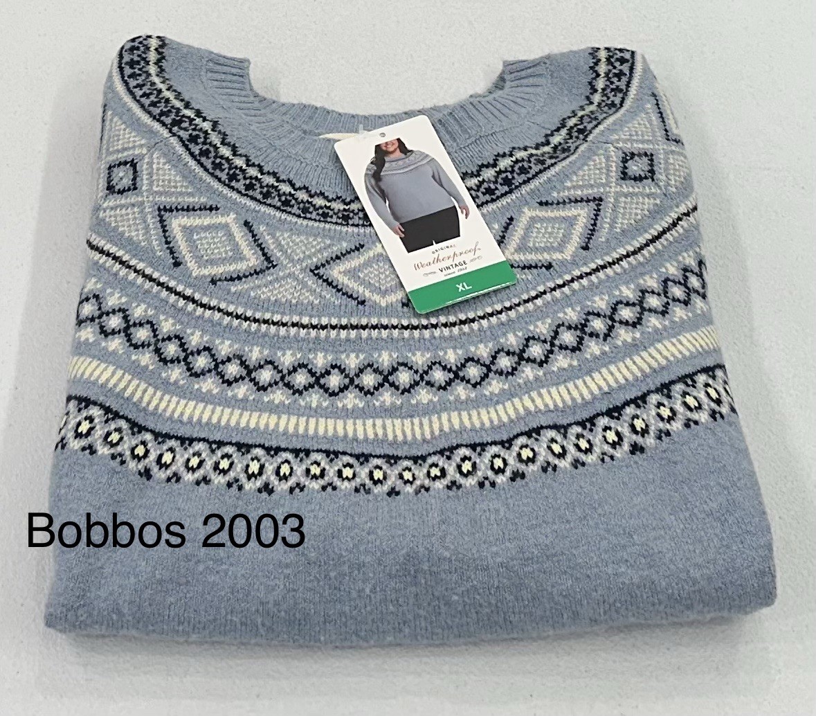 Weatherproof Vintage Women\'s Fairisle Ribbed Cuffs & Hem Sweater, Blue, Size XL