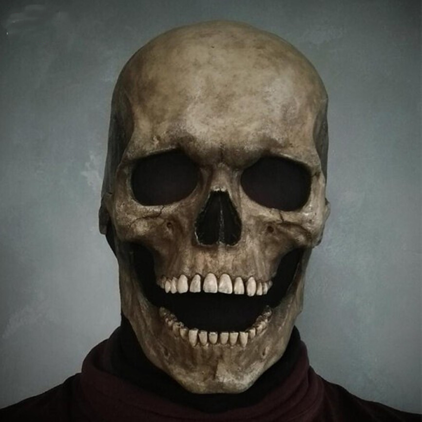 Halloween Skull Mask Full Head With Moving Jaw Scary Helmet Horror Party US