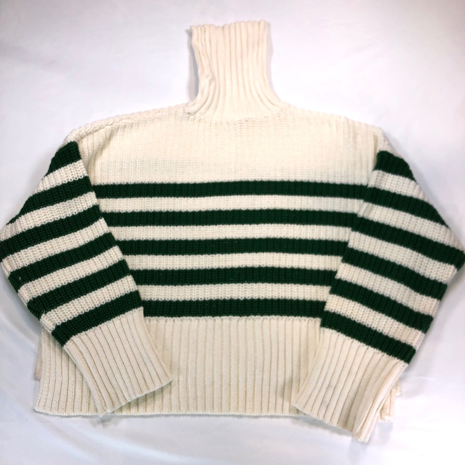 Madewell Striped Shaker Stitch Turtleneck Sweater Cream Green Small CKP490055060