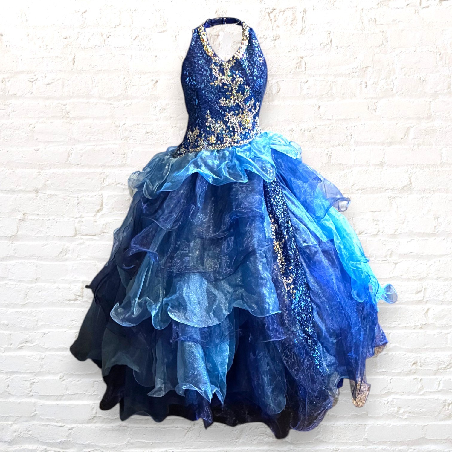 Ritzee Girls Size 10 Royal Blue Halter Pageant Gown Rhinestone Cupcake Dress