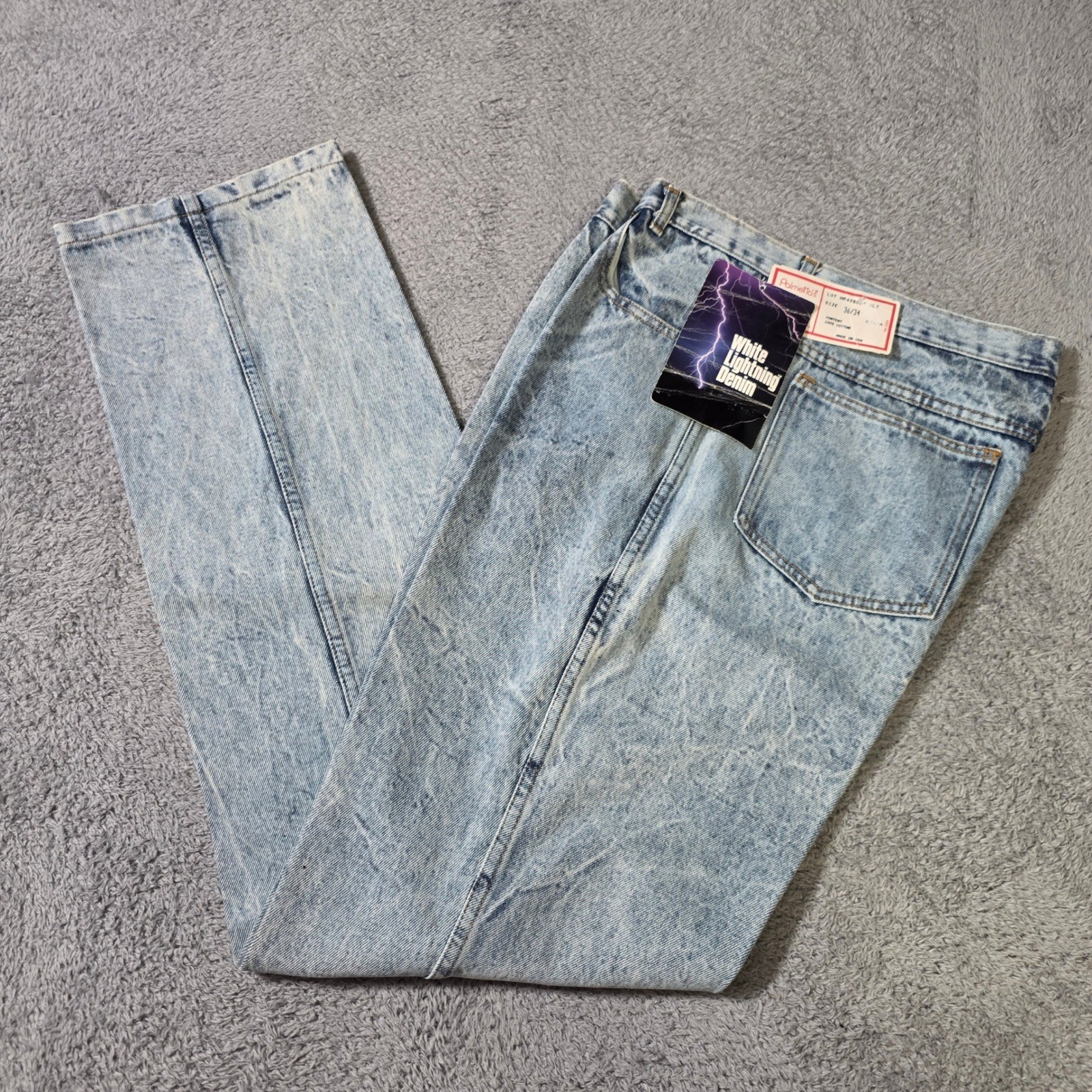 Palmetto\'s Mens 36x34 Straight Leg Jeans Light Blue Acid Wash White Lightning US