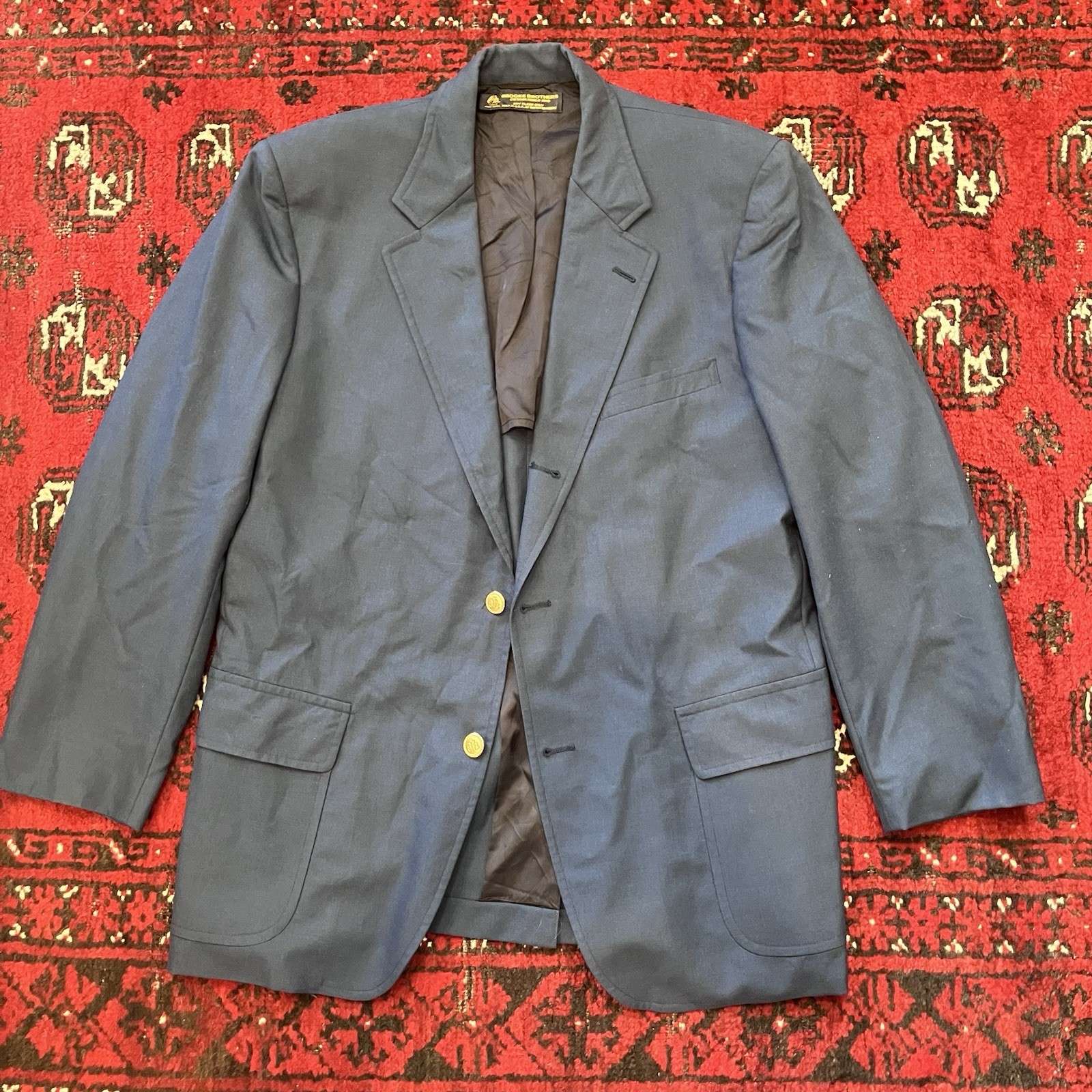 Brooks Brothers 41R Blue Wool Hopsack 3/2 Roll Sack Blazer USA