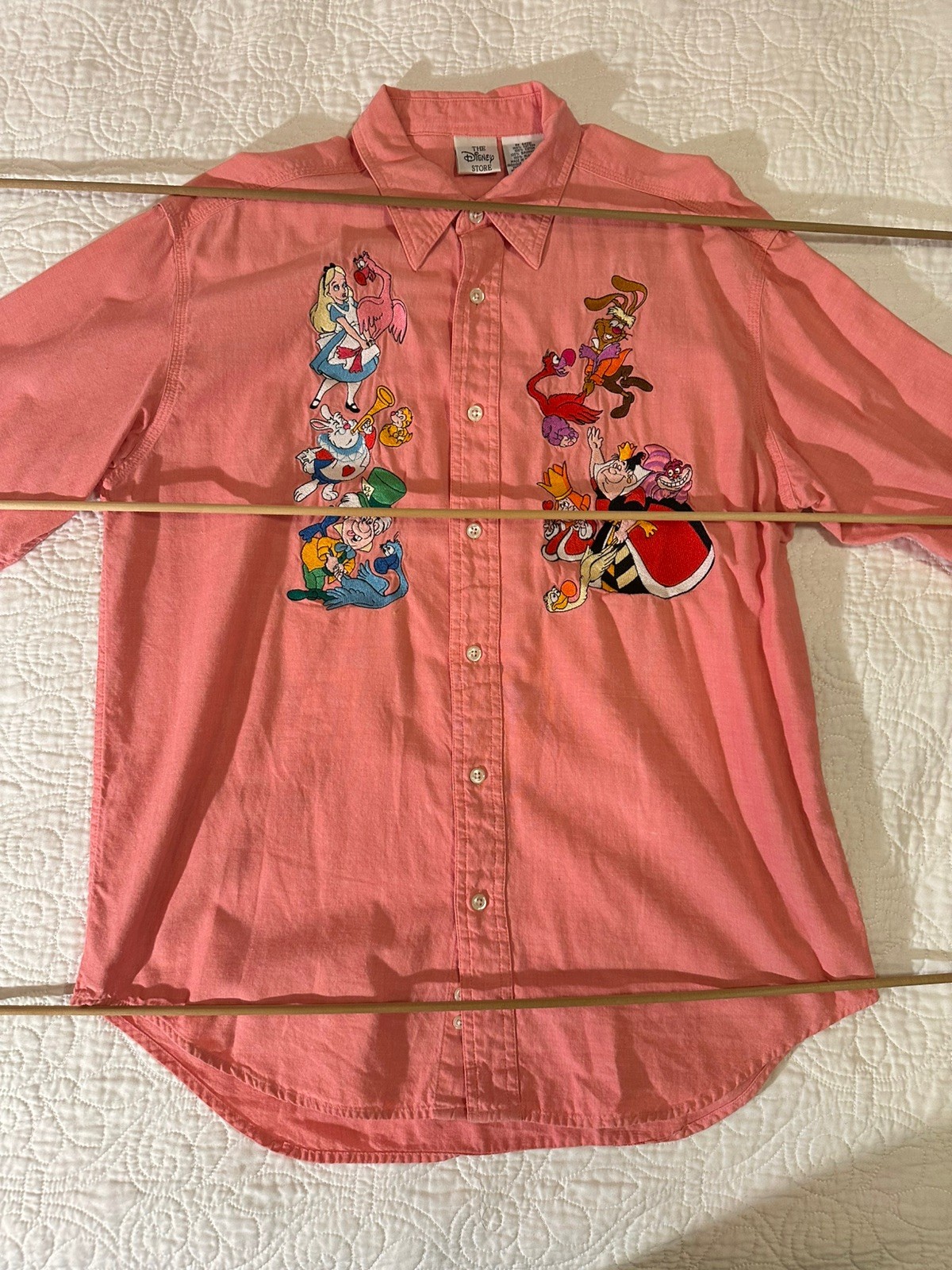 Vintage 90s Disney Store Alice In Wonderland Button Up Shirt Medium Pink