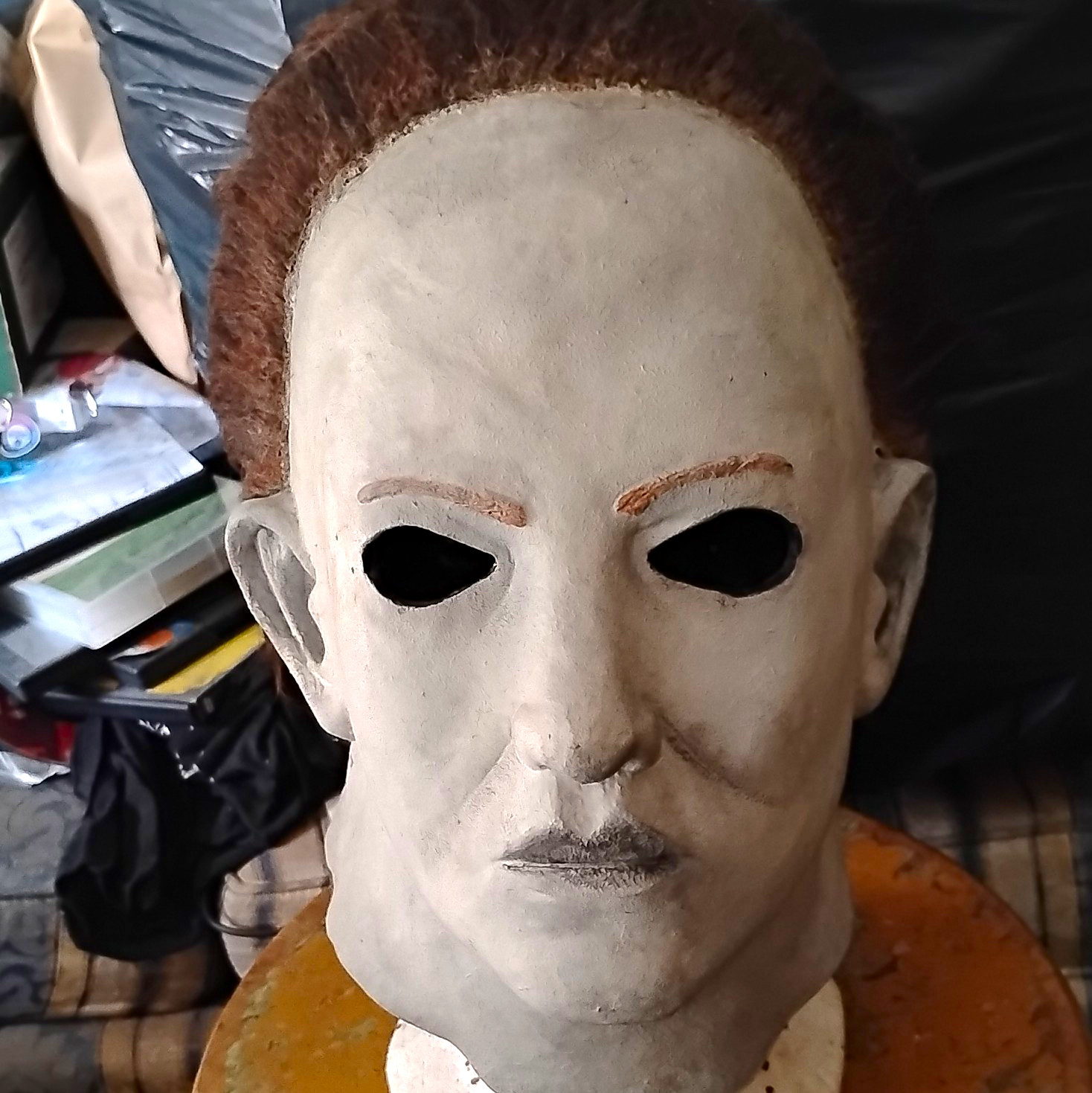 Halloween 5 Michael Myers Full Face Latex Mask w/ Brown Hair, White/Brown