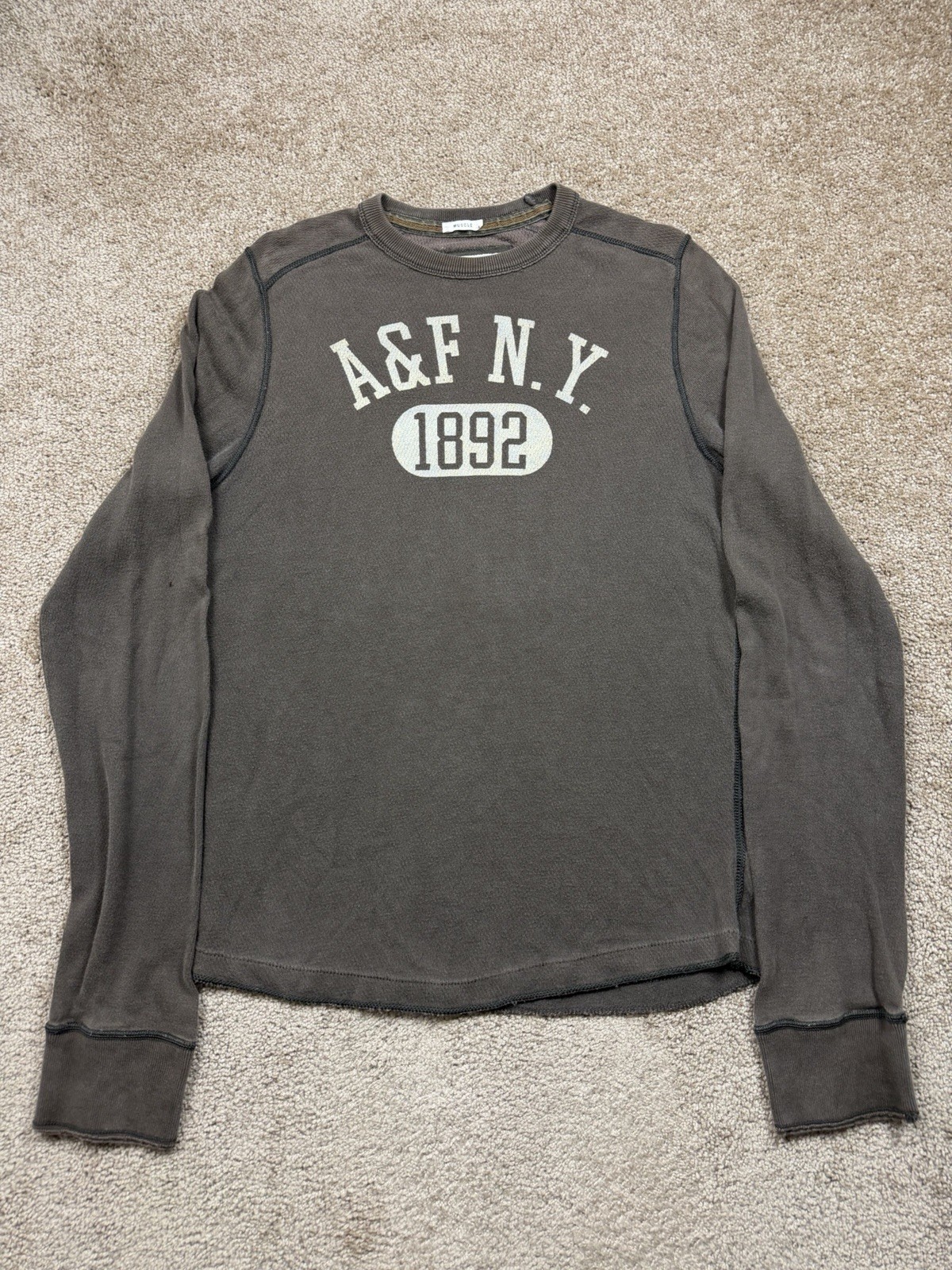 Vintage Abercrombie & Fitch Muscle Brown Y2k Waffle Knit Thermal Shirt Men’s XL