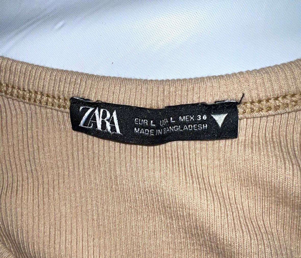 Zara Women\'s Ribbed Knit Round Neck Sleeveless Tank Top Beige and green