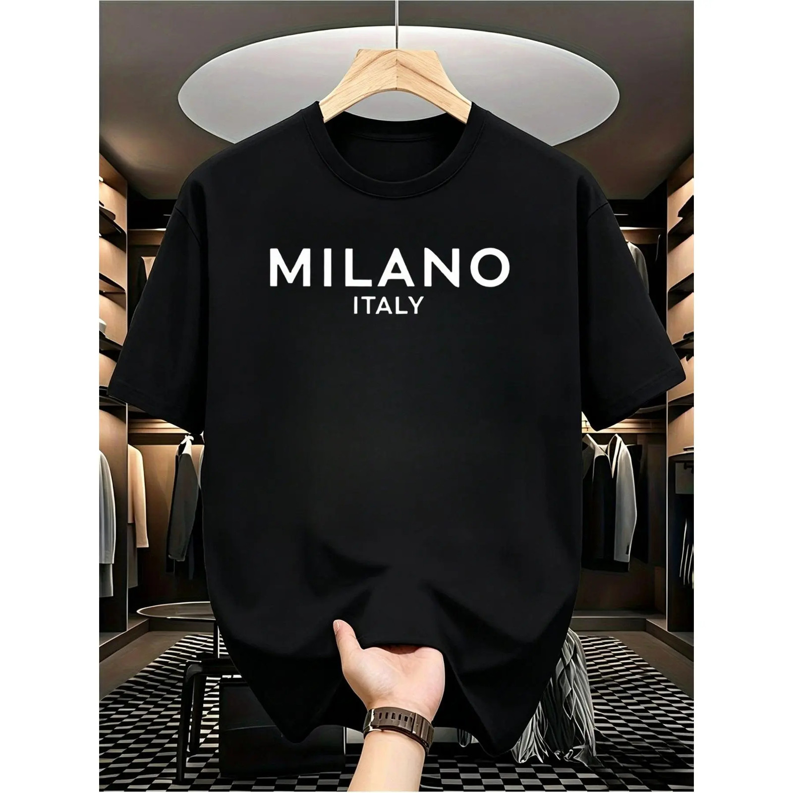 Milano Italy Alphabet Print Cotton Men's T-shirt