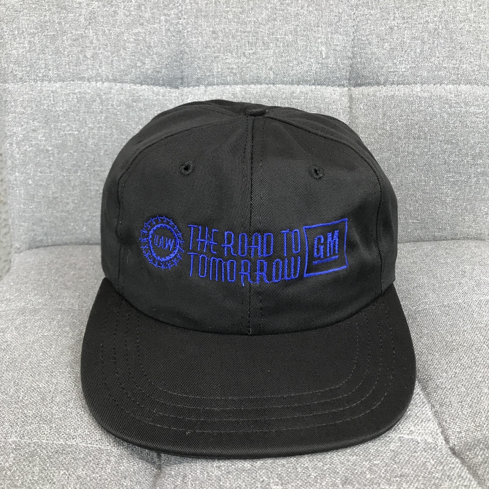 Vintage GM UAW Road To Tomorrow Hat Cap Strap Back One Size Black Mens Auto Logo