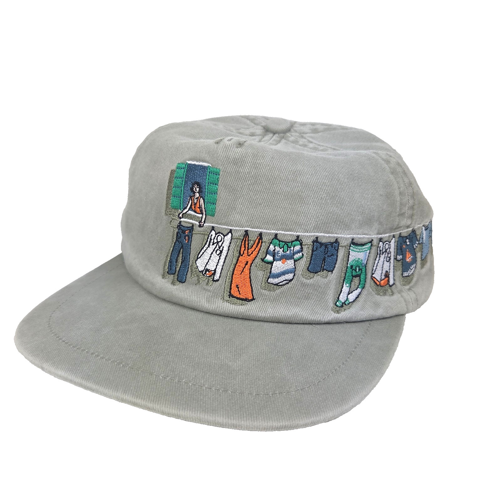 House of Errors Washing Line Beige Embroidered Graphic Hat Leather Strap NWT 