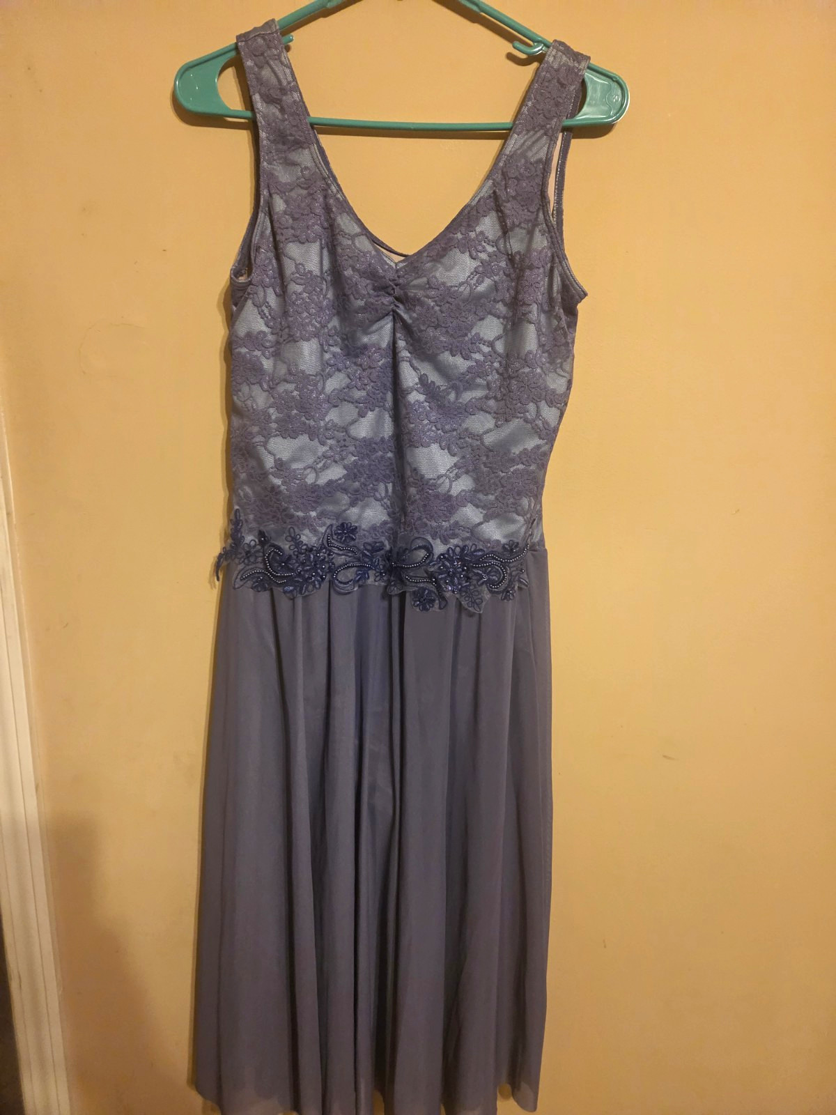 Gray/Blue Lace Sleeveless V-Neck Adult XL Weissman Lyrical/Ballet Dress