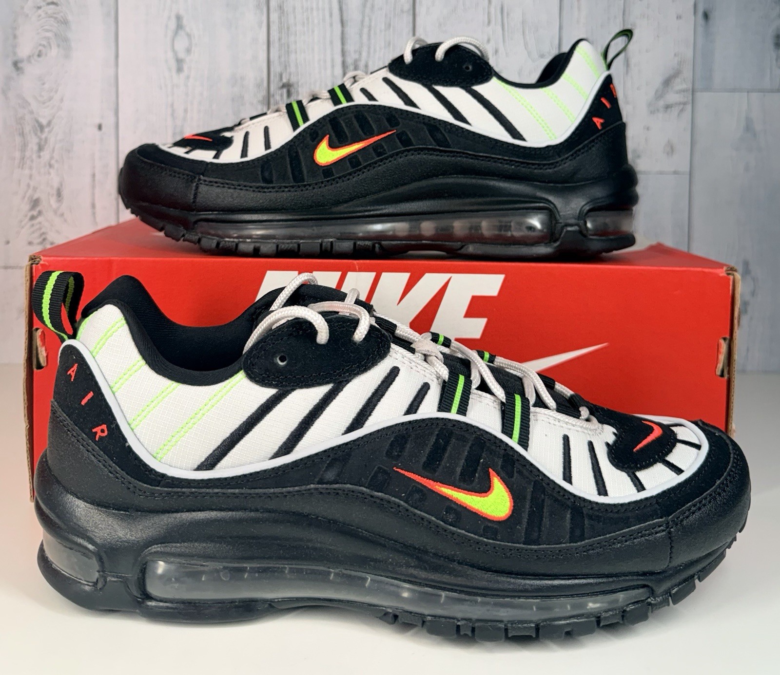 Size 8.5 - Nike Air Max 98 \'Highlighter Black Red Orange Volt New W/ Box