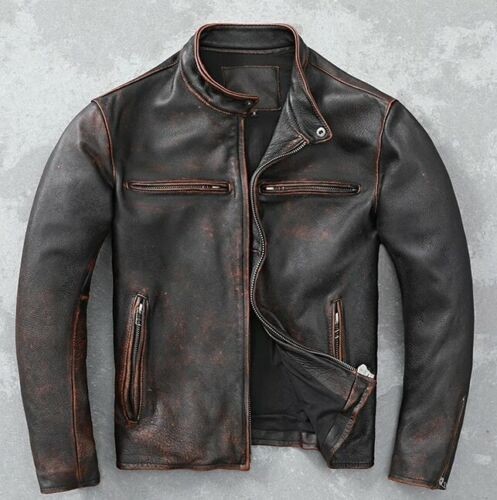 CLEARANCE Men's Café Racer Vintage Distressed Brown Real Leather Biker Jacket
