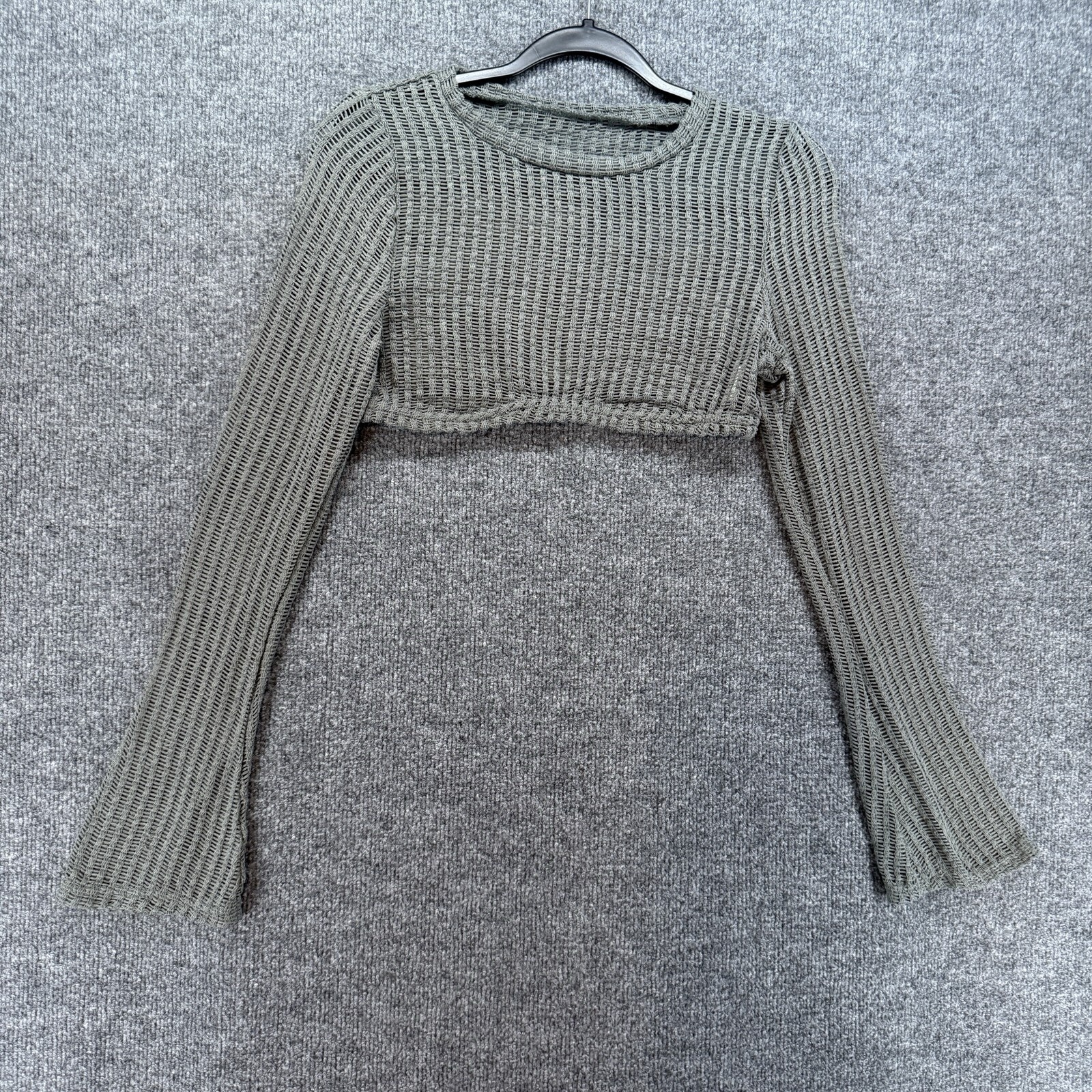 Y2K Top Womens M Gray Mesh Sheer Pullover Crop 90s Grunge Punk Biker Casual