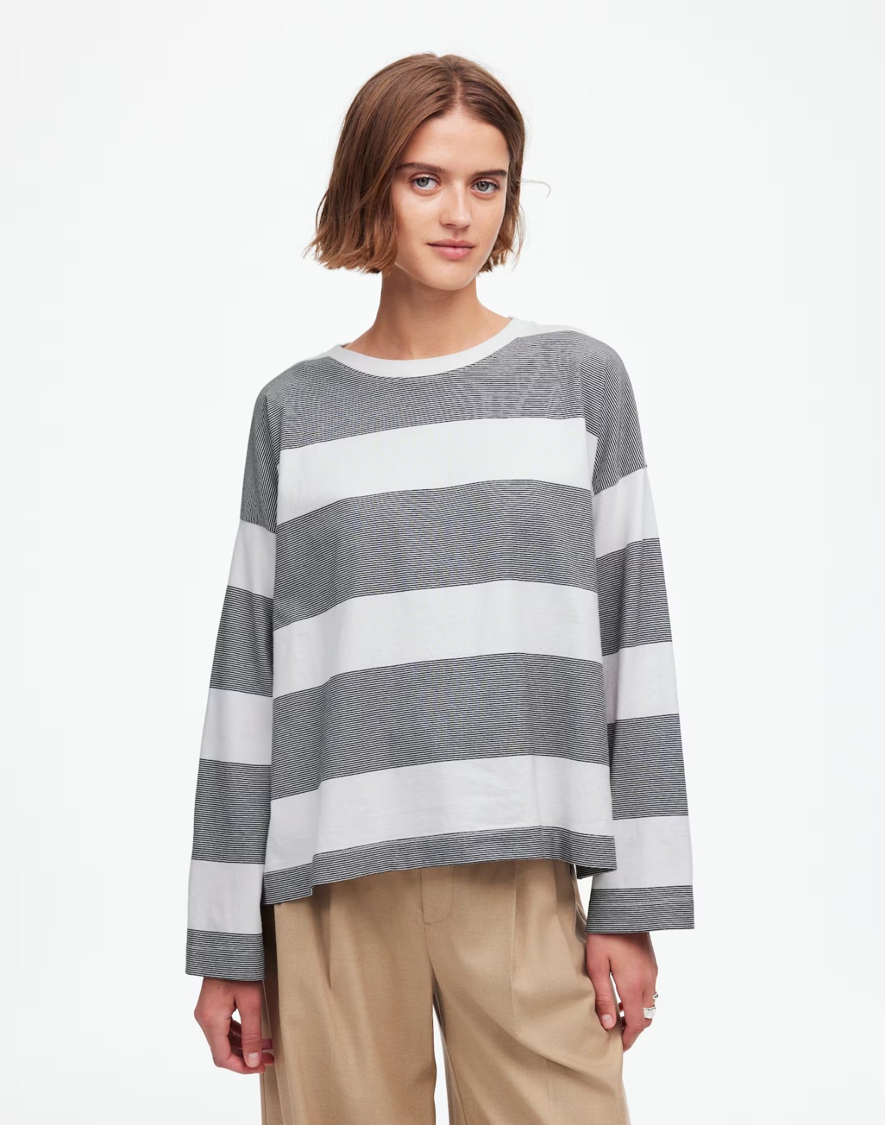 NWT Madewell easy crew neck Stripe Long Sleeve Cotton Eyelet White Tee-Shirt M