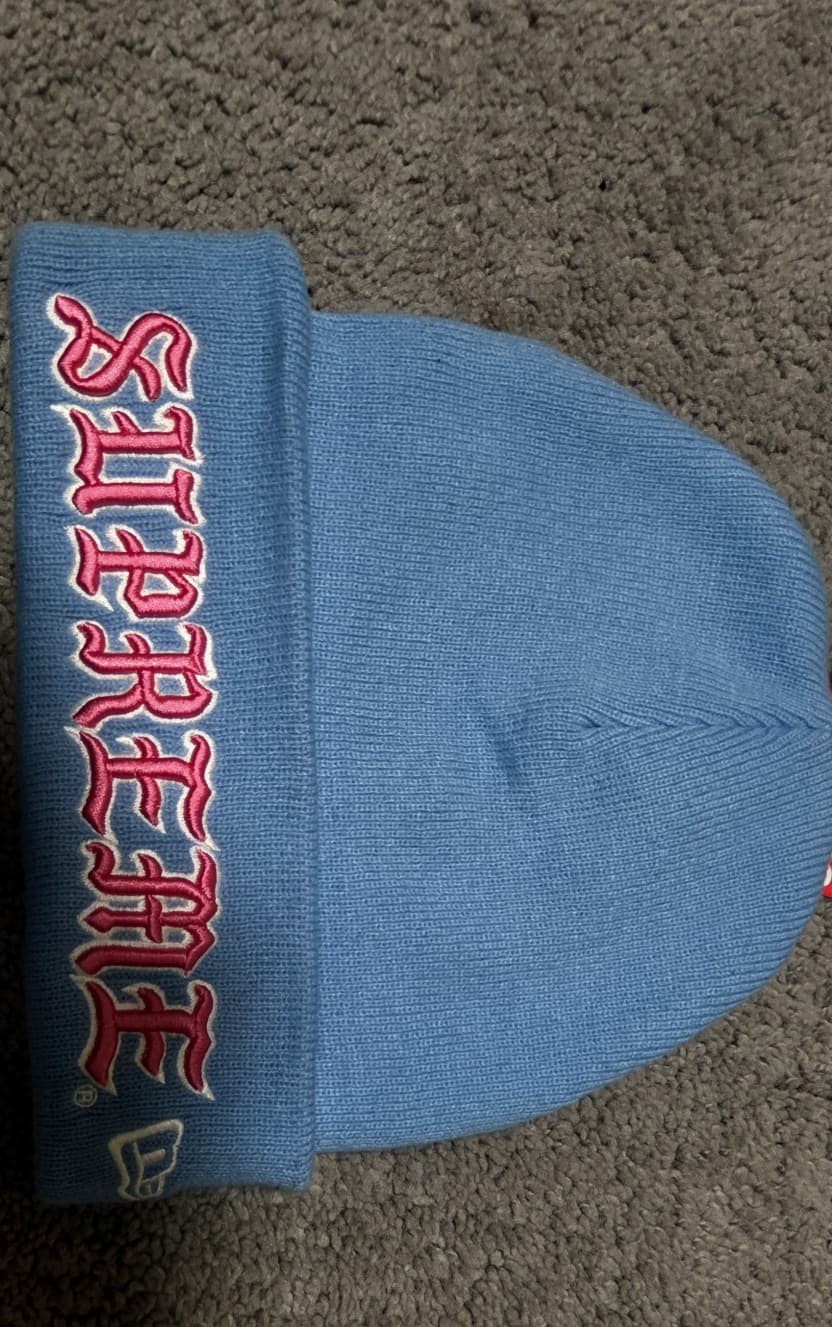 Supreme x New Era Script Beanie (Light Blue)