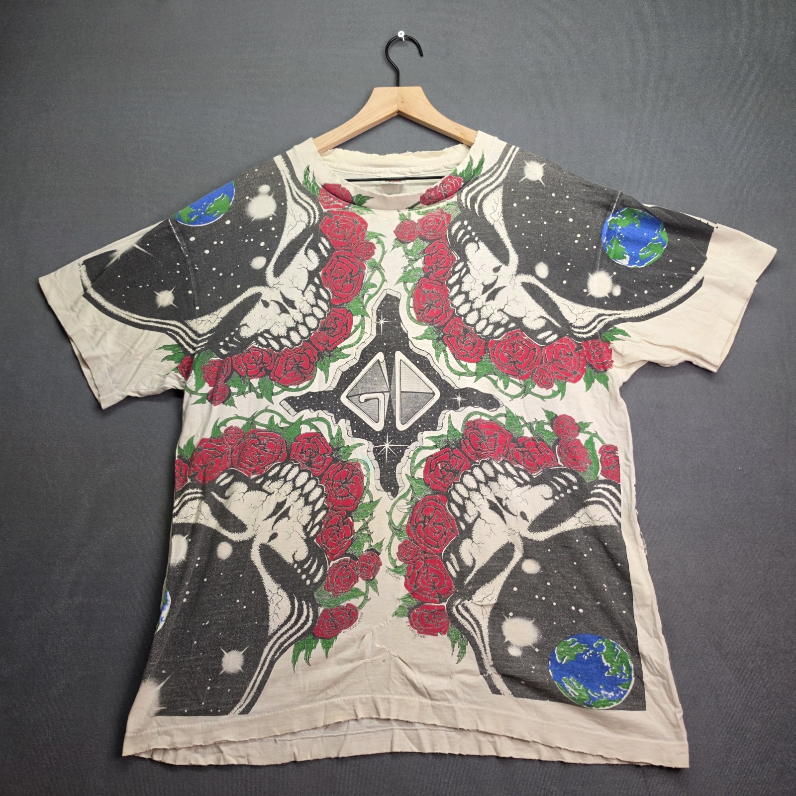 Vintage 1994 Grateful Dead Space Your Face All Over Print Shirt XL Anvil USA AOP