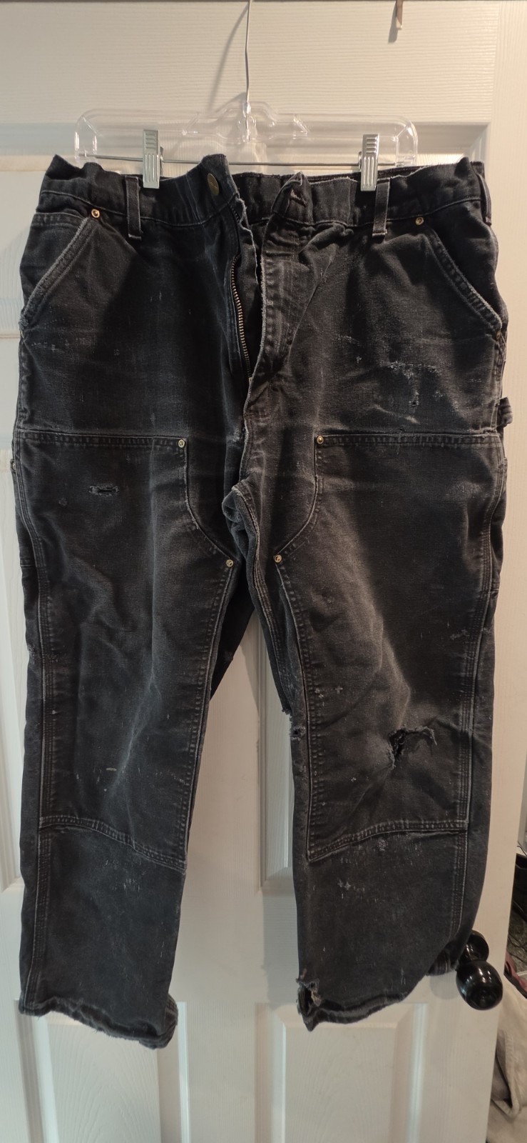 Distress Vintage Carhartt  Work Pants Black Cotton Canvas 40x30 B01-BLK USA