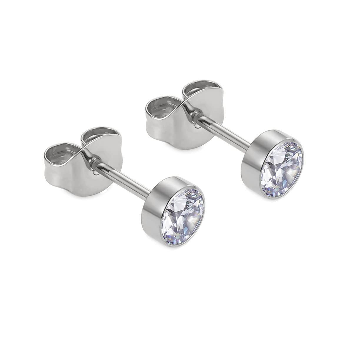 1 Pair G23 Titanium Stud Earrings Set 3mm, 4mm, 5mm, 6mm, Silver
