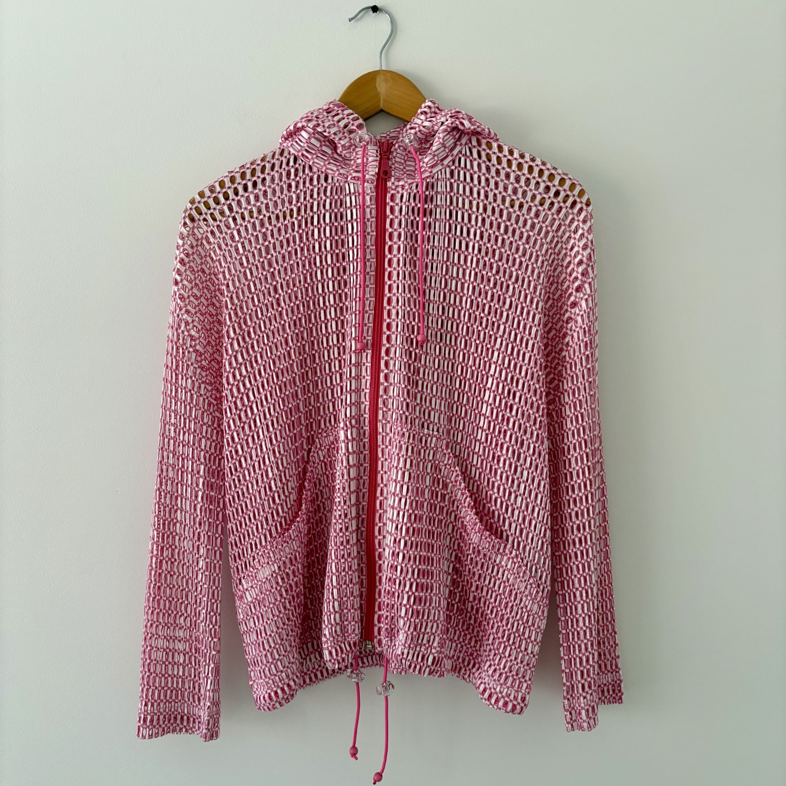 PLEATS PLEASE ISSEY MIYAKE (Japan): Open Knit Mesh Zip Up Hoodie sz 3