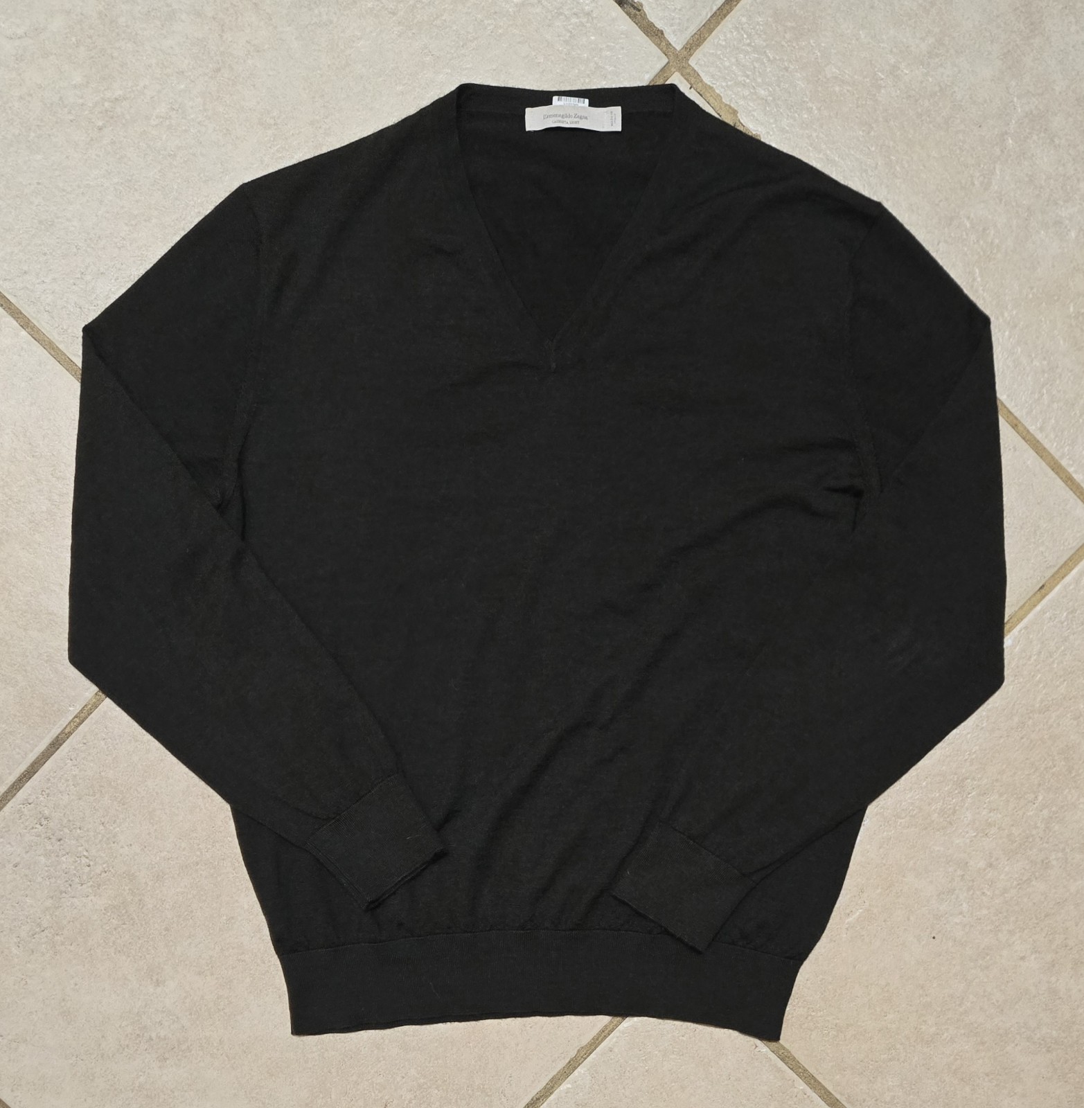 Ermenegildo Zegna Casheta Light Black V-Neck Cashmere Silk Sweater Size L/52