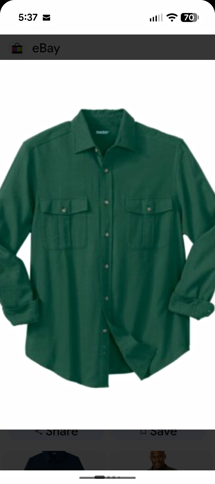 KingSize Men\'s Green Solid Button-Up Long Sleeve Shirt 5XLT Big & Tall