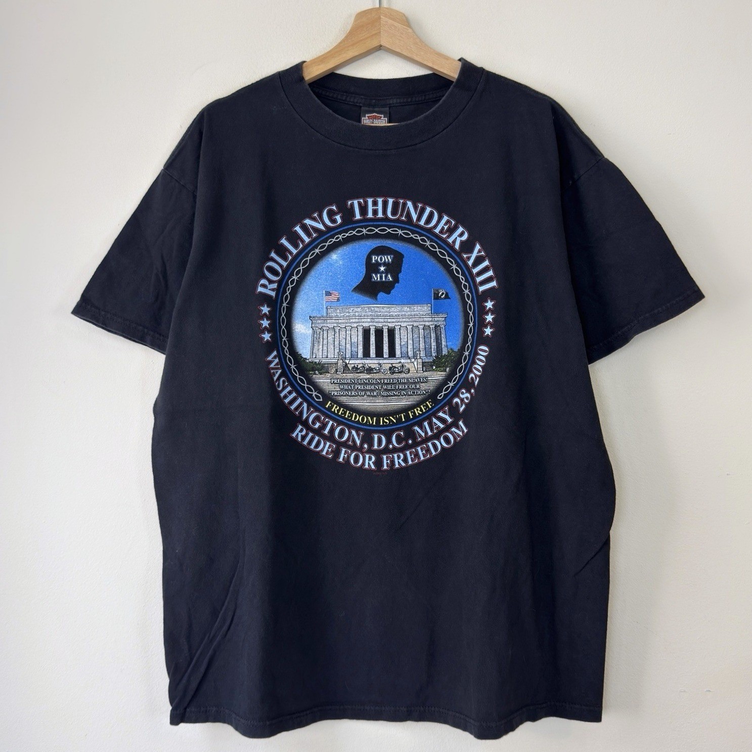 Vintage 90\'s Harley Davidson Biker Rolling Thunder Washington Black Tee Shirt XL